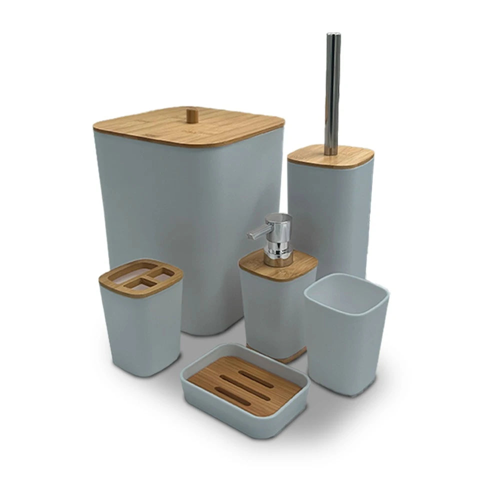 MODERN SQUARE BAMBOO BATHROOM ORGANIZER SET-GREY