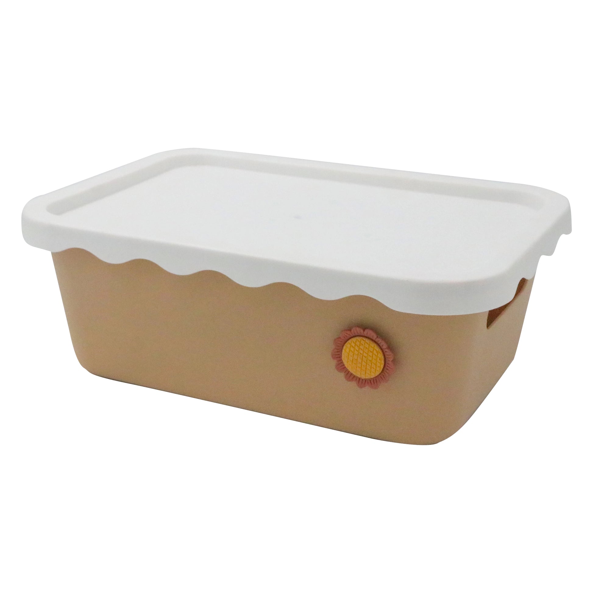 FLORAL DESIGN PLASTIC ORGANIZER BOX WITH LID-BROWN