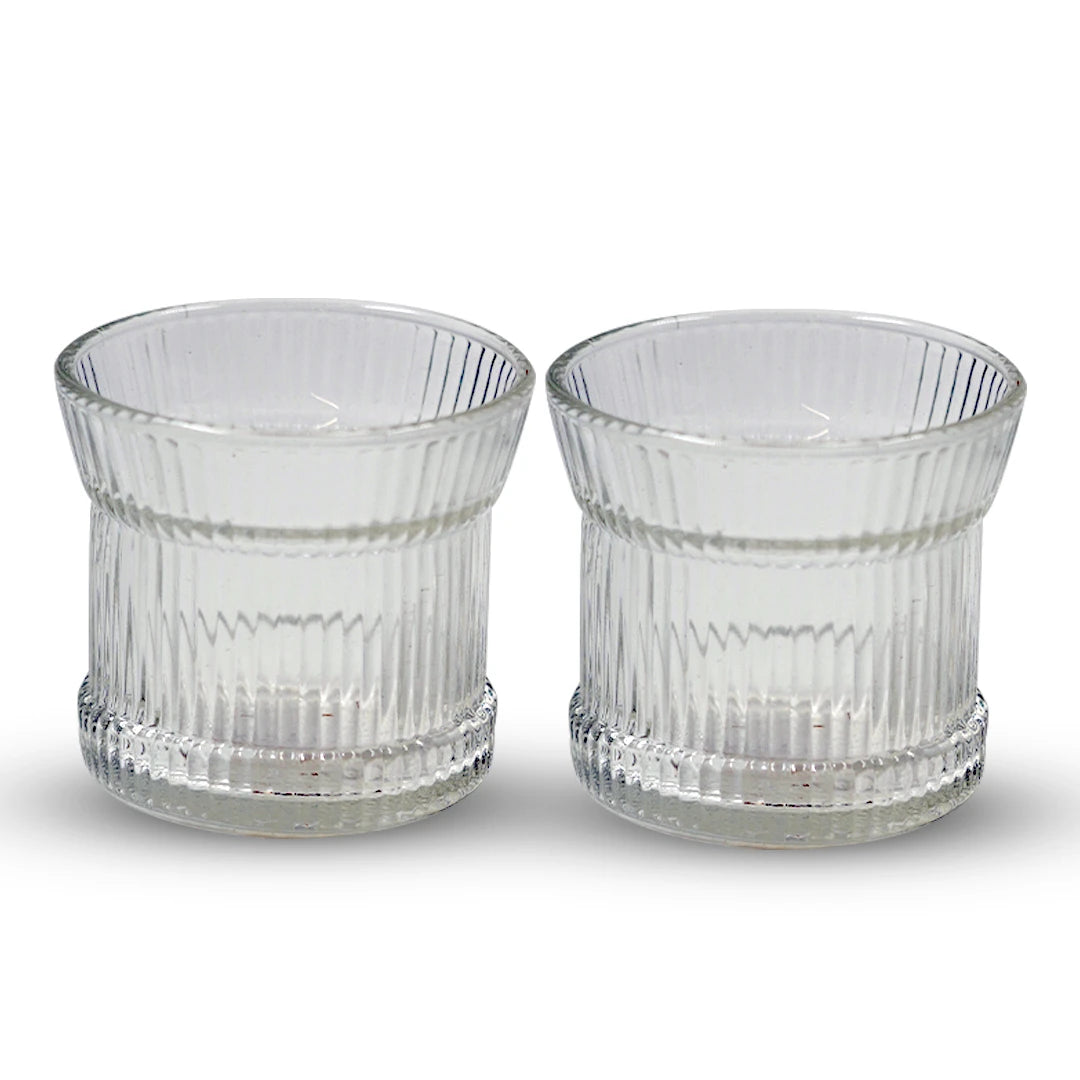 CLEAR GLASS CUP WITH VERTICAL RIBBED DESIGN - 2PCS SET