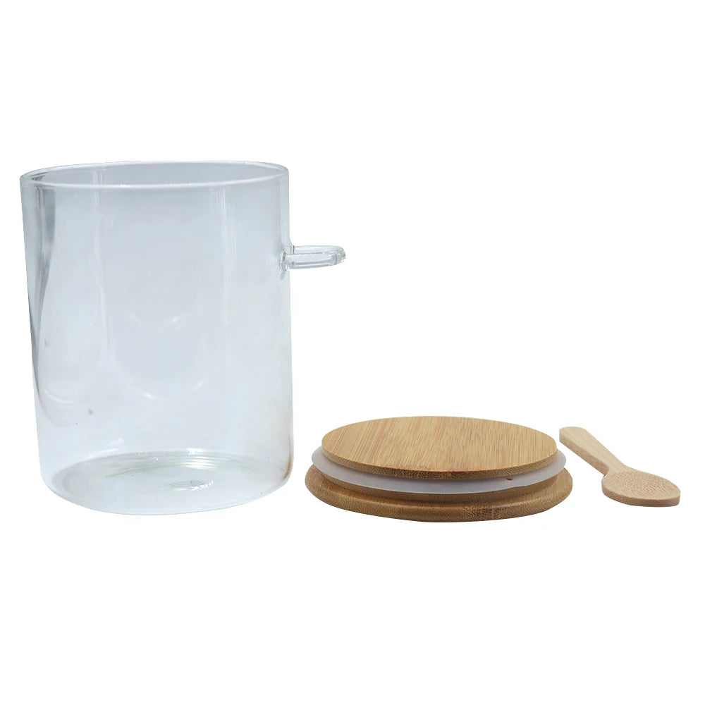 Glass Storage Jar with Wooden Lid & Spoon / Airtight Glass Food Storage Container - Small