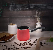 RED RIBBED NON-STICK COFFEE POT / CLASSIC STRIPED FLAME MILK WARMER