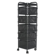 5-Tier Metal Kitchen Storage Rack with Handle / Portable Self-Rotating Metal Storage Trolley with Wheels