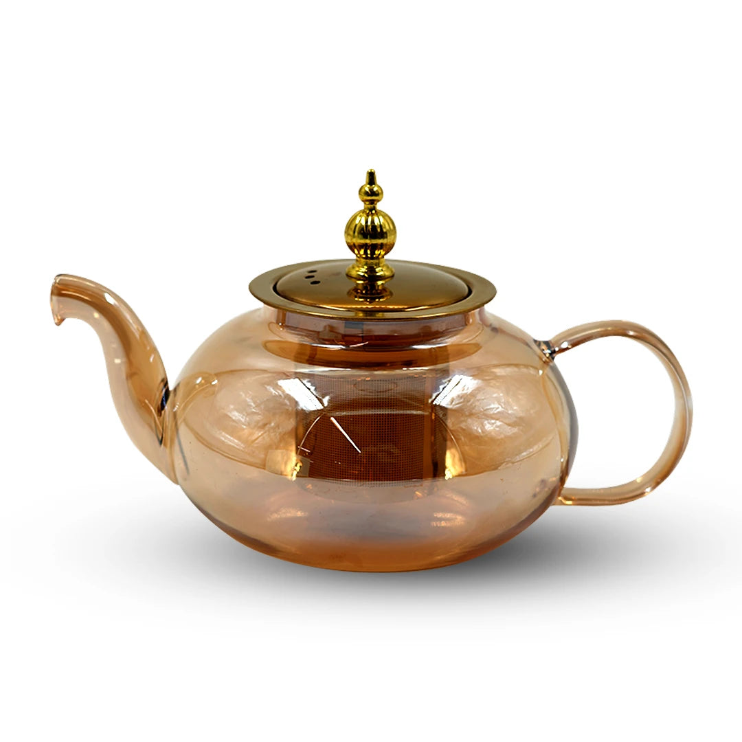 GOLDEN AMBER GLASS TEAPOT - 600ML