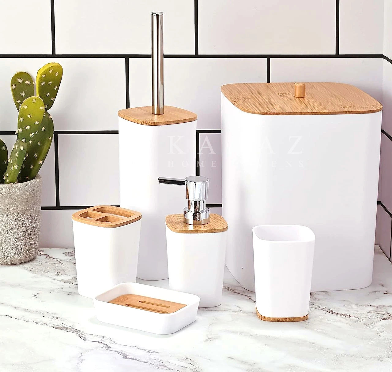 MODERN SQUARE BAMBOO BATHROOM ORGANIZER SET