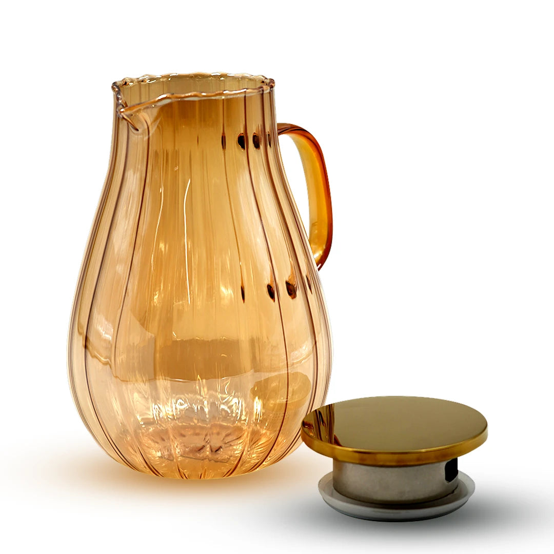 ELEGANT AMBER RIBBED STREAM BEVERAGE JAR