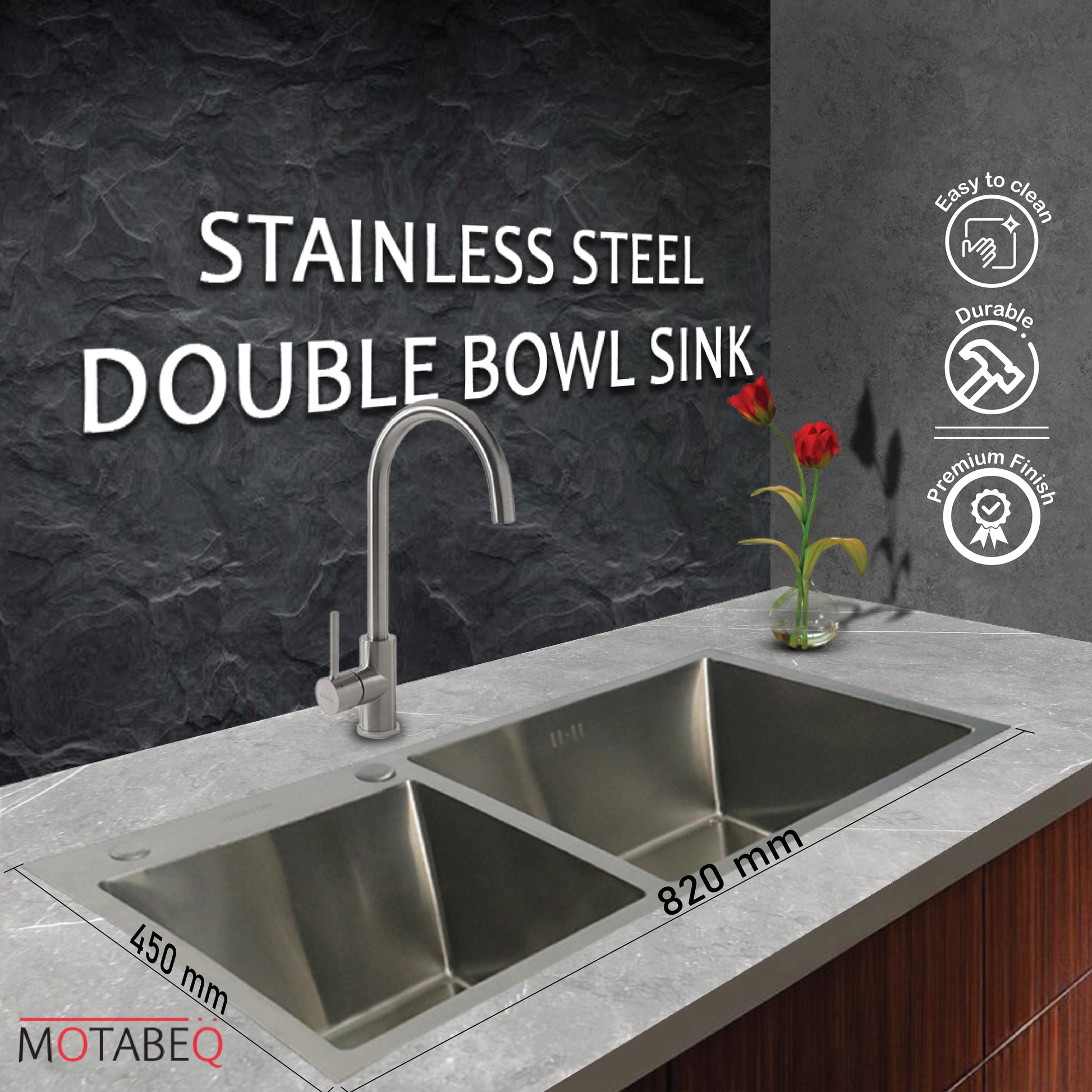 STAINLESS STEEL DOUBLE BOWL SINK