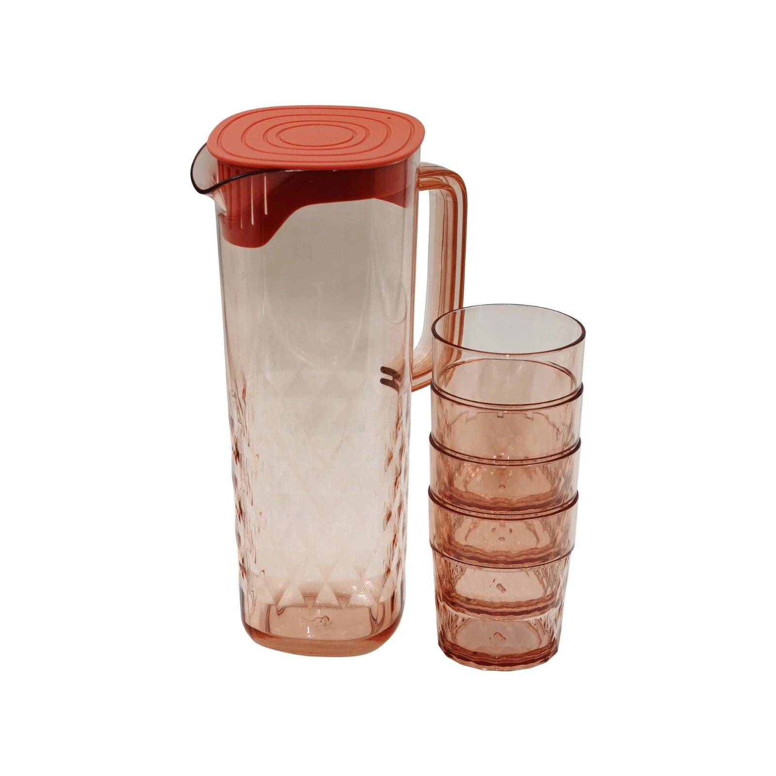 DIAMOND CUT WATER JUG WITH TUMBLER DRINKWARE SET – 4 PCS / HOME ESSENTIALS WATER JUG & GLASS COMBO - BROWN