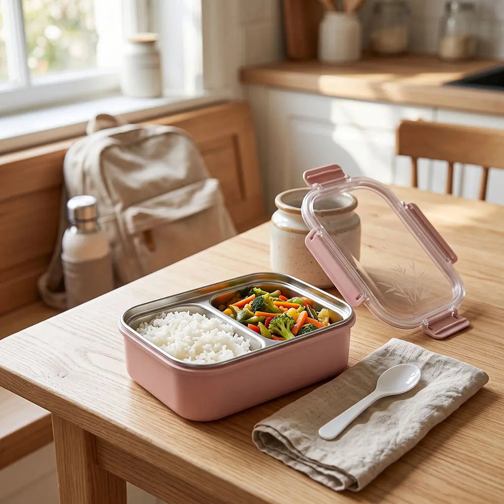2-Compartment Stainless Steel Lunch Box