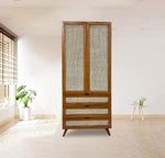 RATTAN DESIGN MAHOGANY CUPBOARD WITH DRAWERS