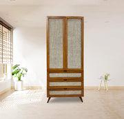 RATTAN DESIGN MAHOGANY CUPBOARD WITH DRAWERS