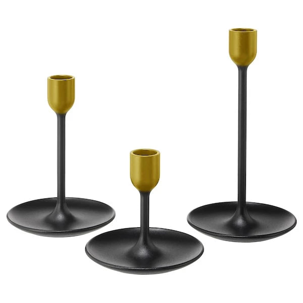 MODERN BLACK AND GOLD CANDLE HOLDER SET