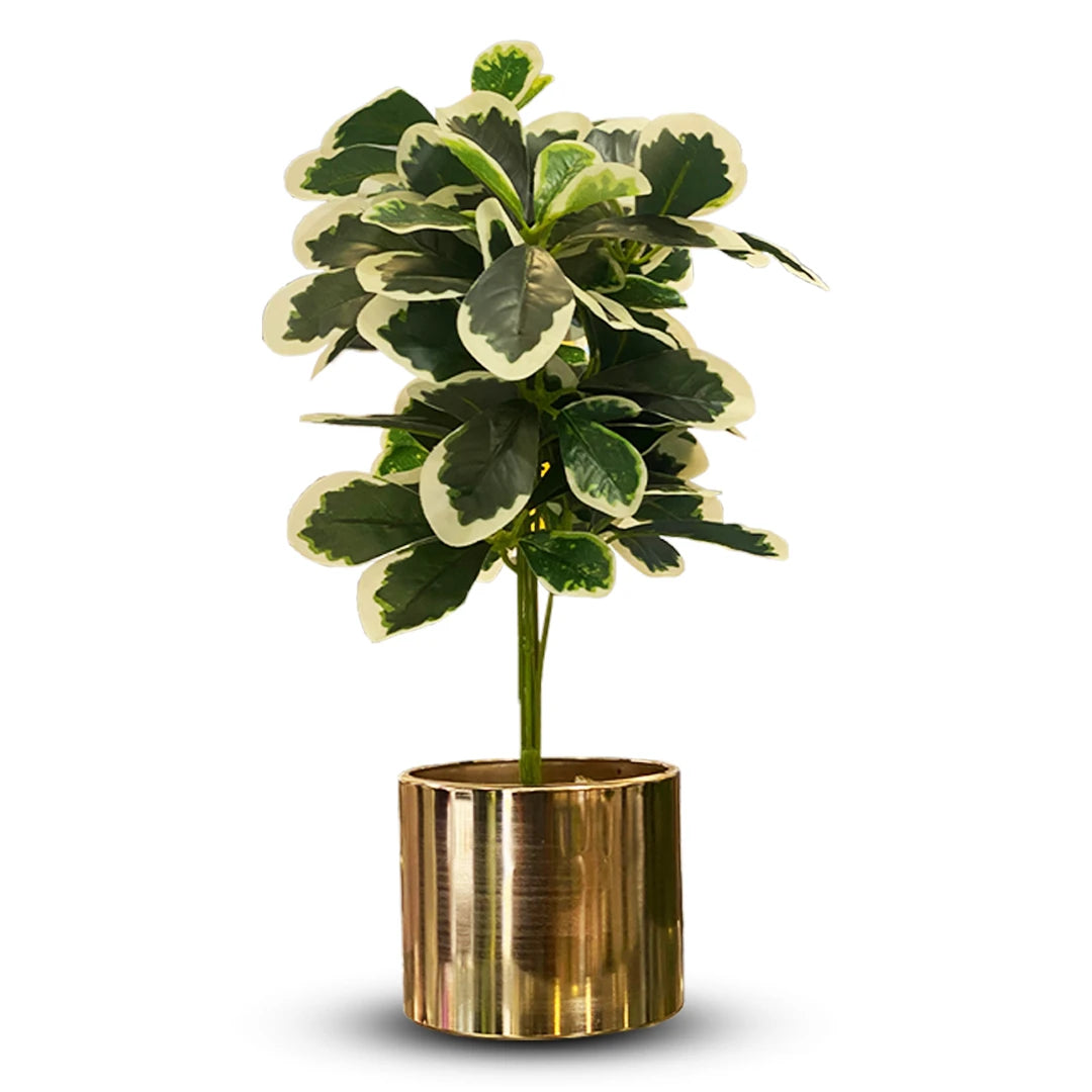 ELEGANT GREEN ARTIFICIAL PLANT IN METALLIC POT