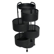 5-Tier Rotating Metal Storage Trolley with Wheels / Black Multi Layer Kitchen Basket Organizer Rack