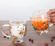 FLORAL PETAL DOUBLE-WALL GLASS CUP