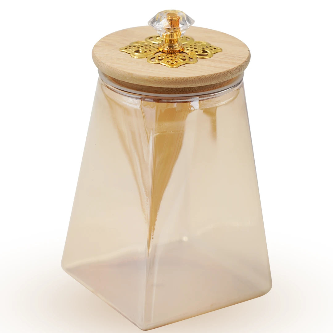 SQUARE BOTTOM GLASS JAR WITH FLORAL CRYSTAL KNOB
