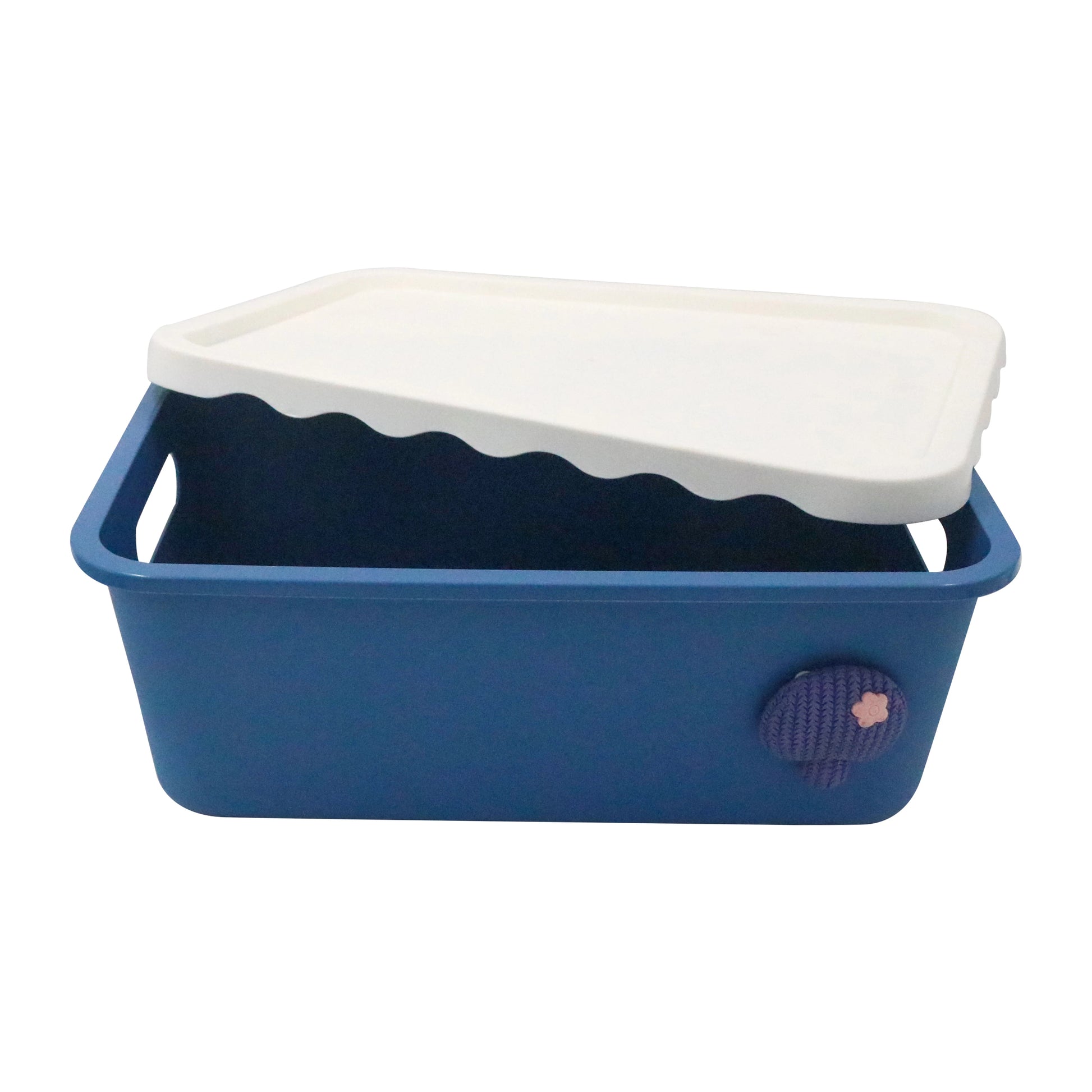 FLORAL DESIGN PLASTIC ORGANIZER BOX WITH LID-BLUE