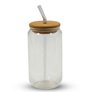 BAMBOO LID ROUND SIPPER GLASS JAR WITH STRAW