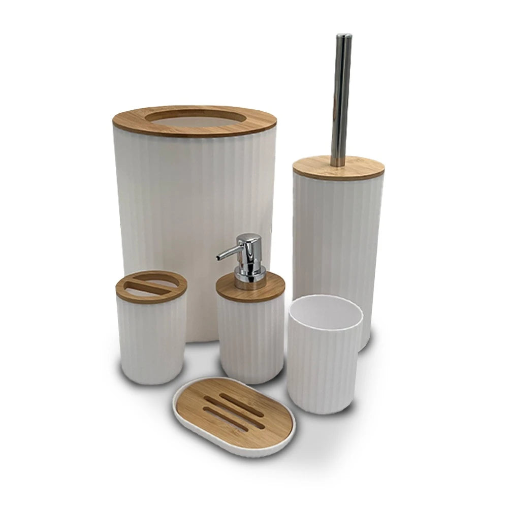 MODERN ROUND BAMBOO BATHROOM ORGANIZER SET-WHITE