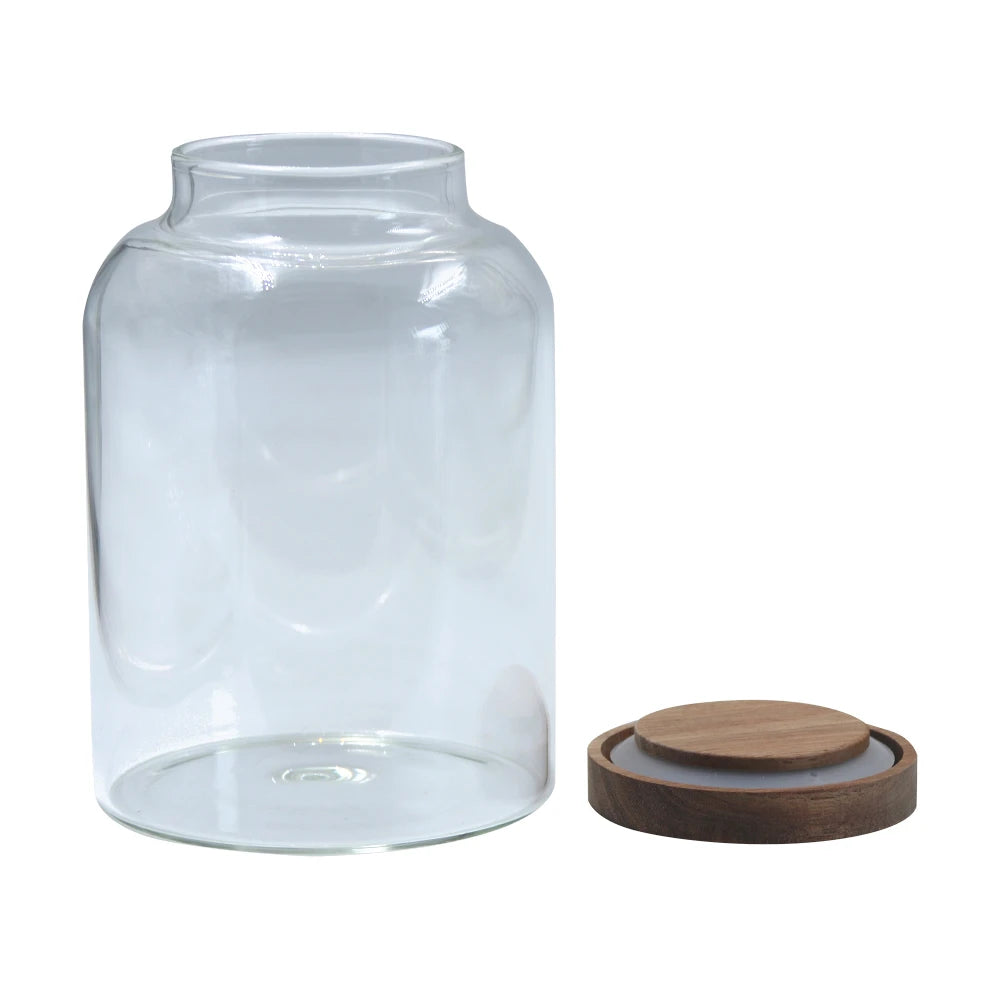 Airtight Glass Food Storage Container with Wooden Lid - 130 x 190mm