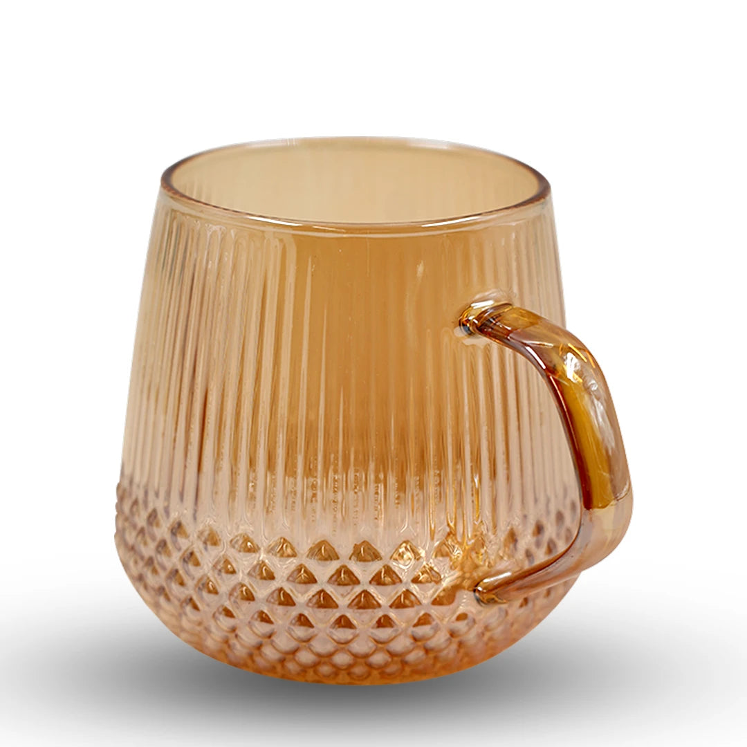 AMBER LUXE PATTERNED GLASS MUG / ELEGANT DIAMOND-PATTERN TEA CUP