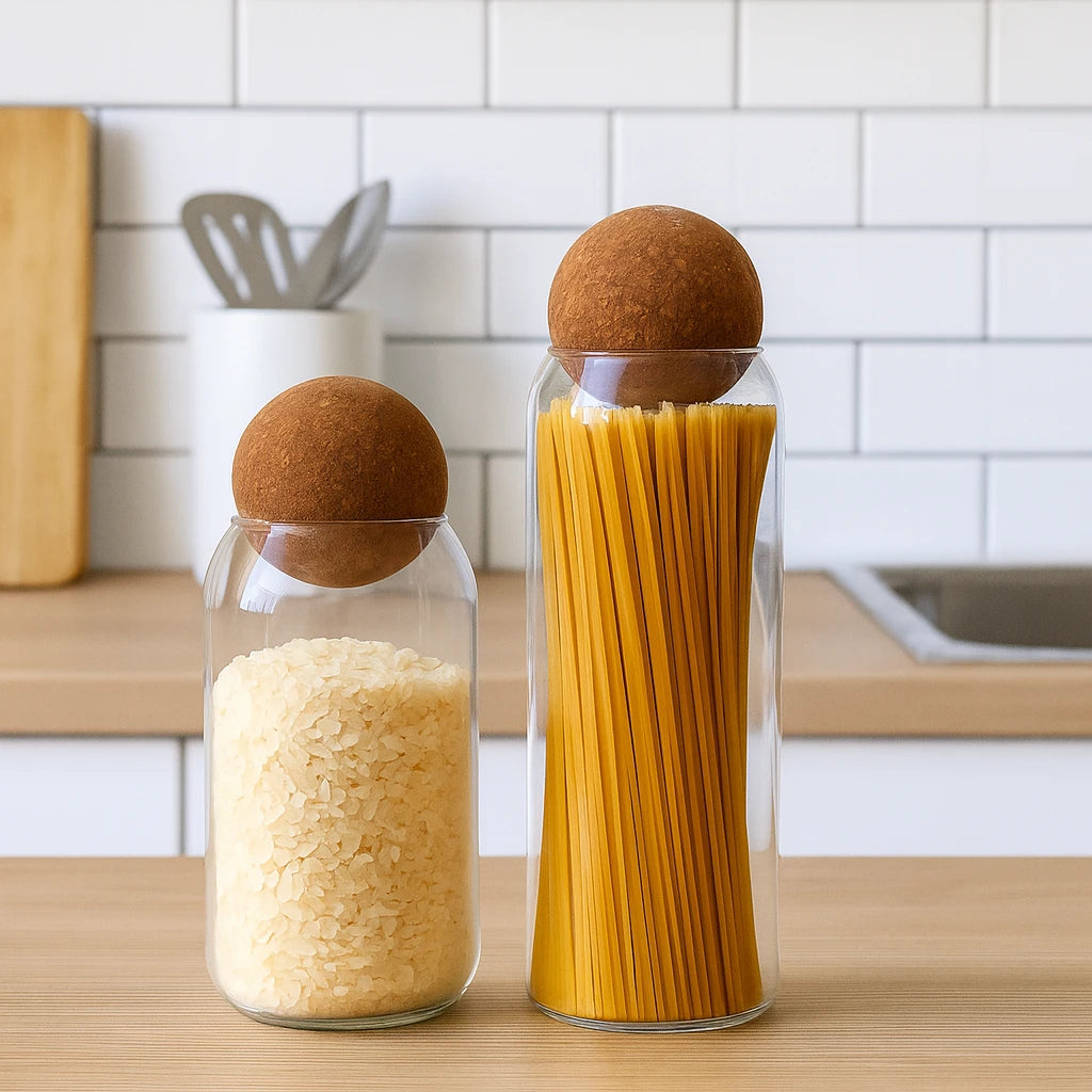 Glass Storage Bottle with Cork Ball Cap / Elegant Glass Canister with Airtight Cork Seal - 9 x 25mm