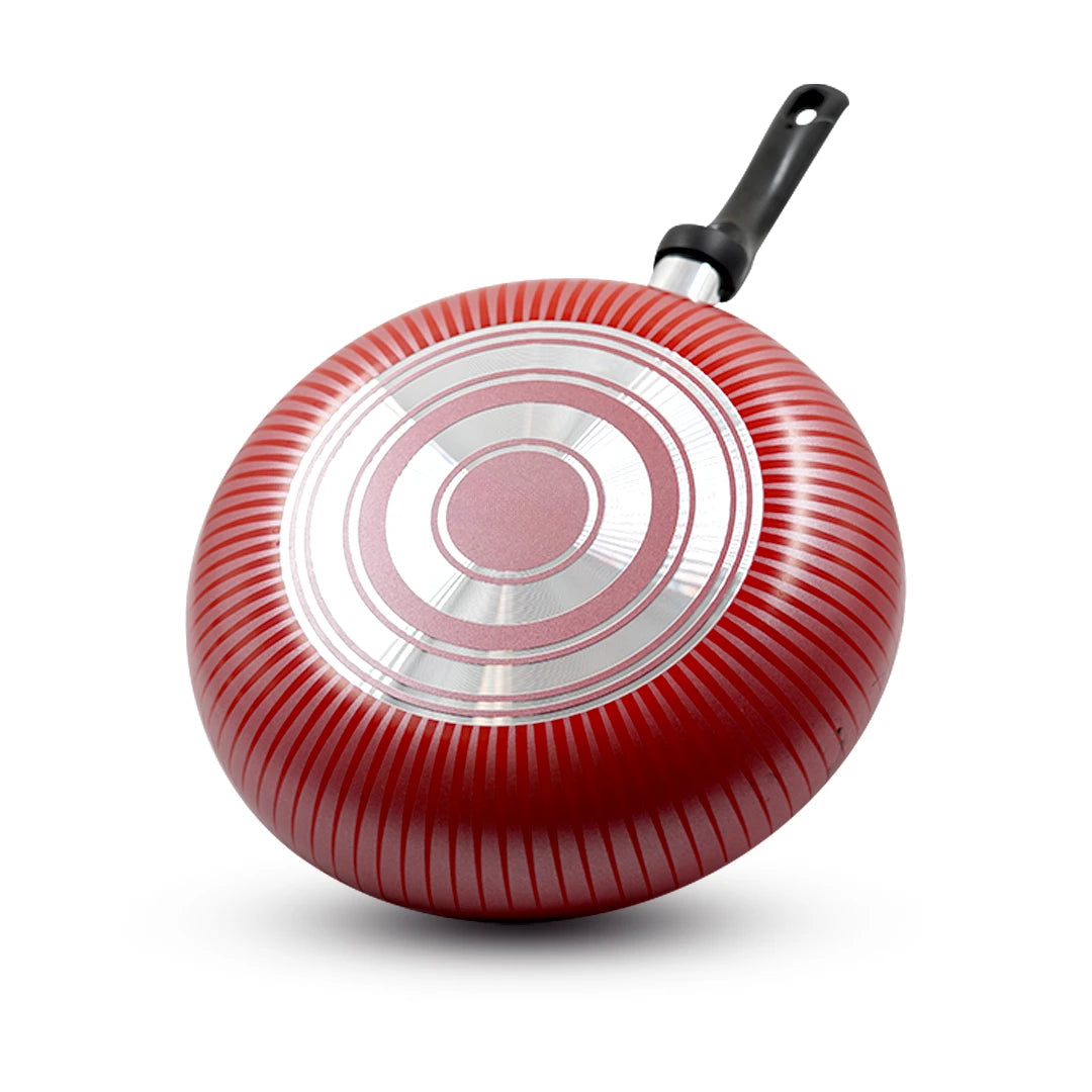RED STRIPED NON-STICK COOKING PAN WITH GLASS LID