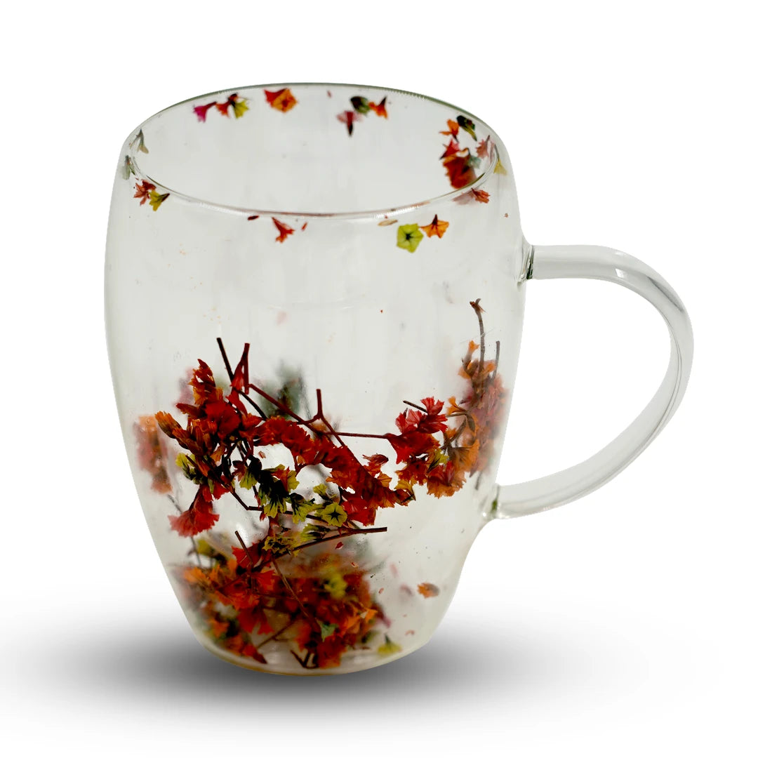 FLORAL PETAL DOUBLE-WALL GLASS CUP - 350ML