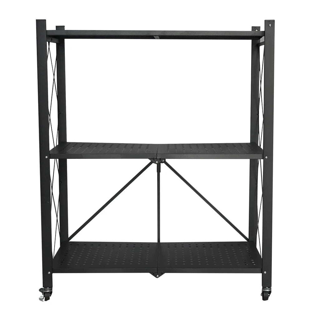 3-Layer Metal Foldable Storage Rack / 3-Tier Folding Kitchen Shelf Stand