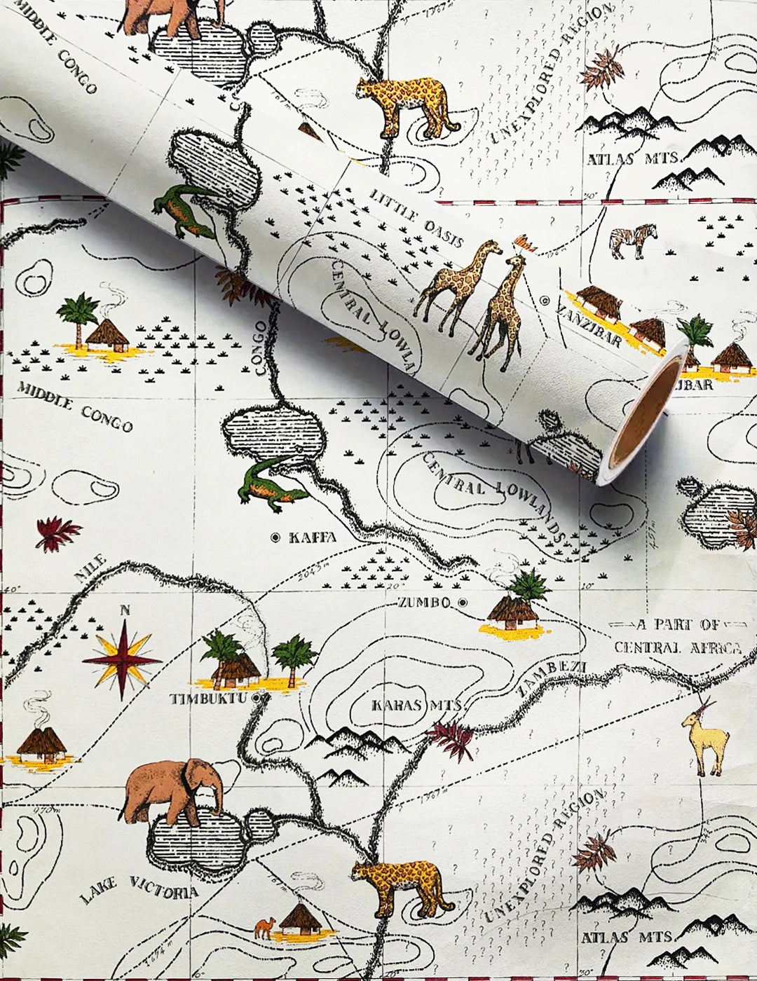AFRICAN SAFARI MAP WALLPAPER – ANIMAL ADVENTURE FOR KIDS ROOM