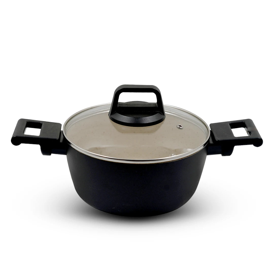 STONEWAVE GRANITE STYLE COOKWARE WITH GLASS LID – BLACK