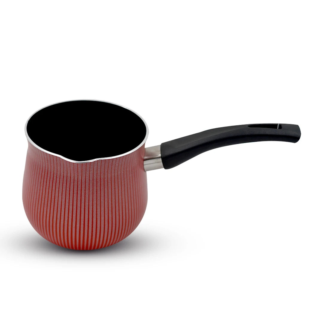 RED RIBBED NON-STICK COFFEE POT / CLASSIC STRIPED FLAME MILK WARMER