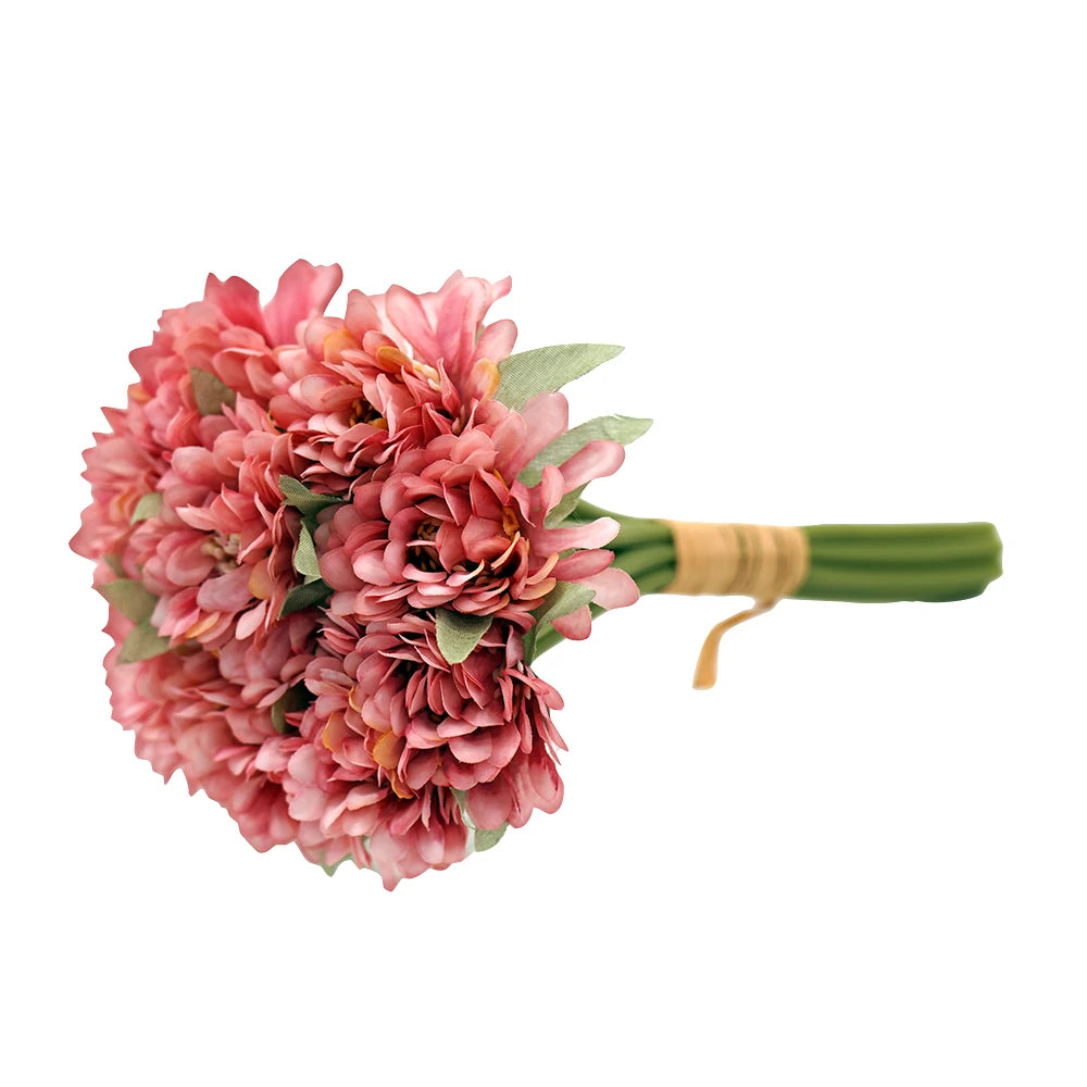 Artificial Chrysanthemum Flower Bouquet – Decorative Faux Floral Arrangement - Pink