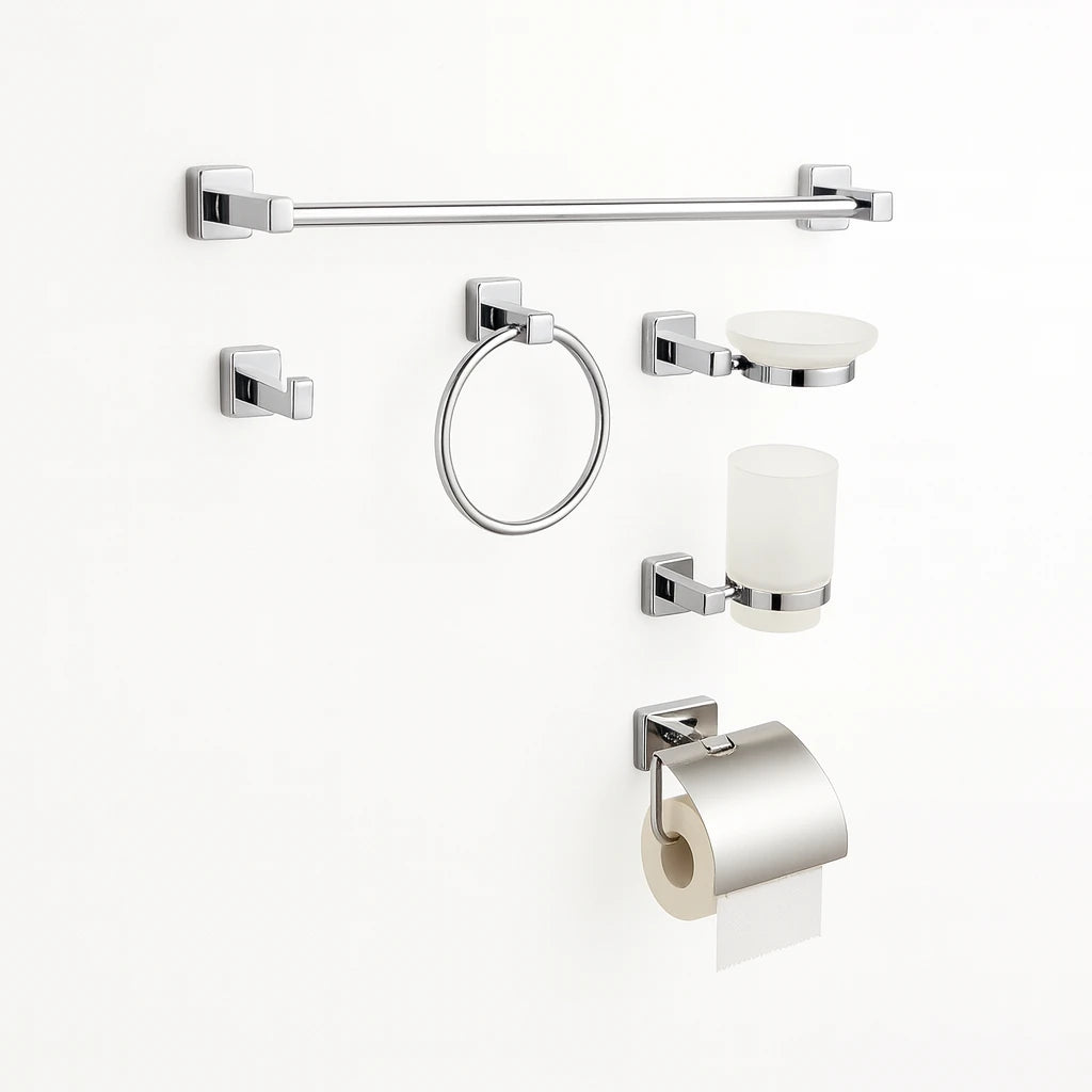Wall-Mounted Bathroom Accessories Set – Towel Bar, Ring, Soap Dish, Cup Holder & Tissue Holder