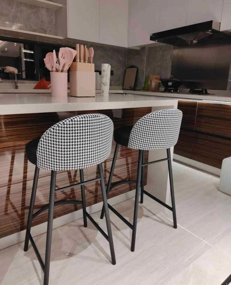 HOUNDSTOOTH FAUX LEATHER DESIGNER BAR STOOL