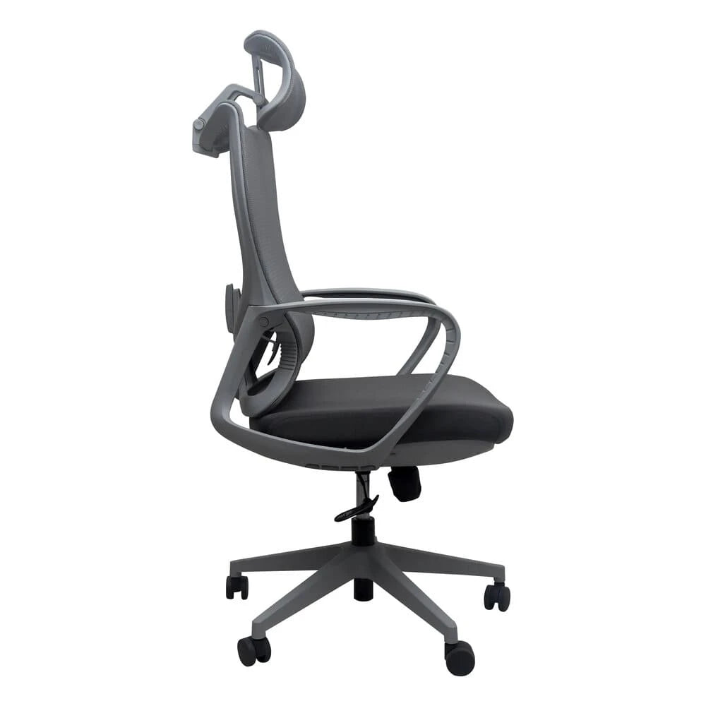 GREY HAMPTON ERGONOMIC MESH OFFICE CHAIR WITH HEAD REST