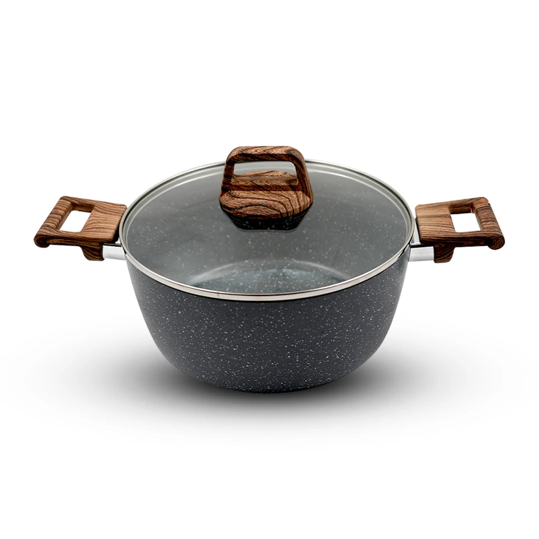 STONEWAVE GRANITE STYLE COOKWARE WITH GLASS LID – DARK GREY
