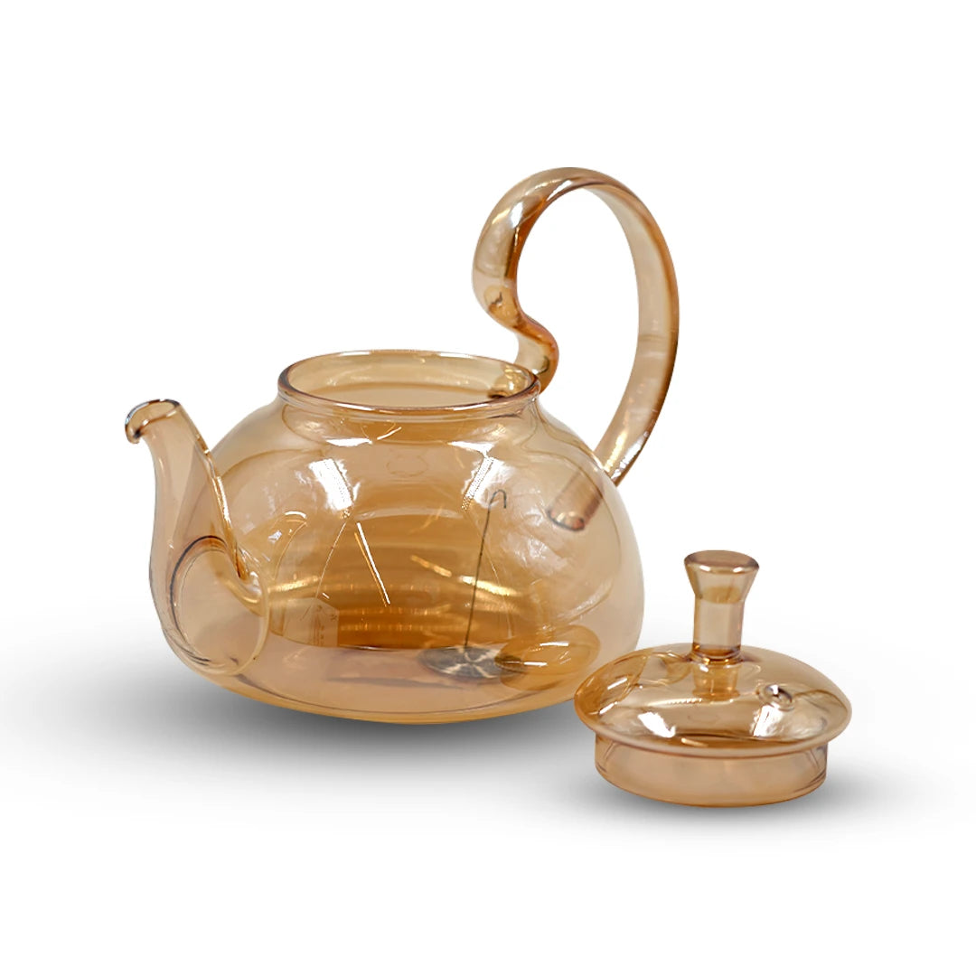 AMBER SPIRAL GLASS TEAPOT / CURVED ELEGANCE GLASS KETTLE - 1200ML