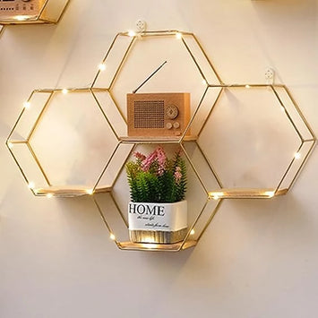 WALL SHELF HONEY COMB SHAPE GOLD