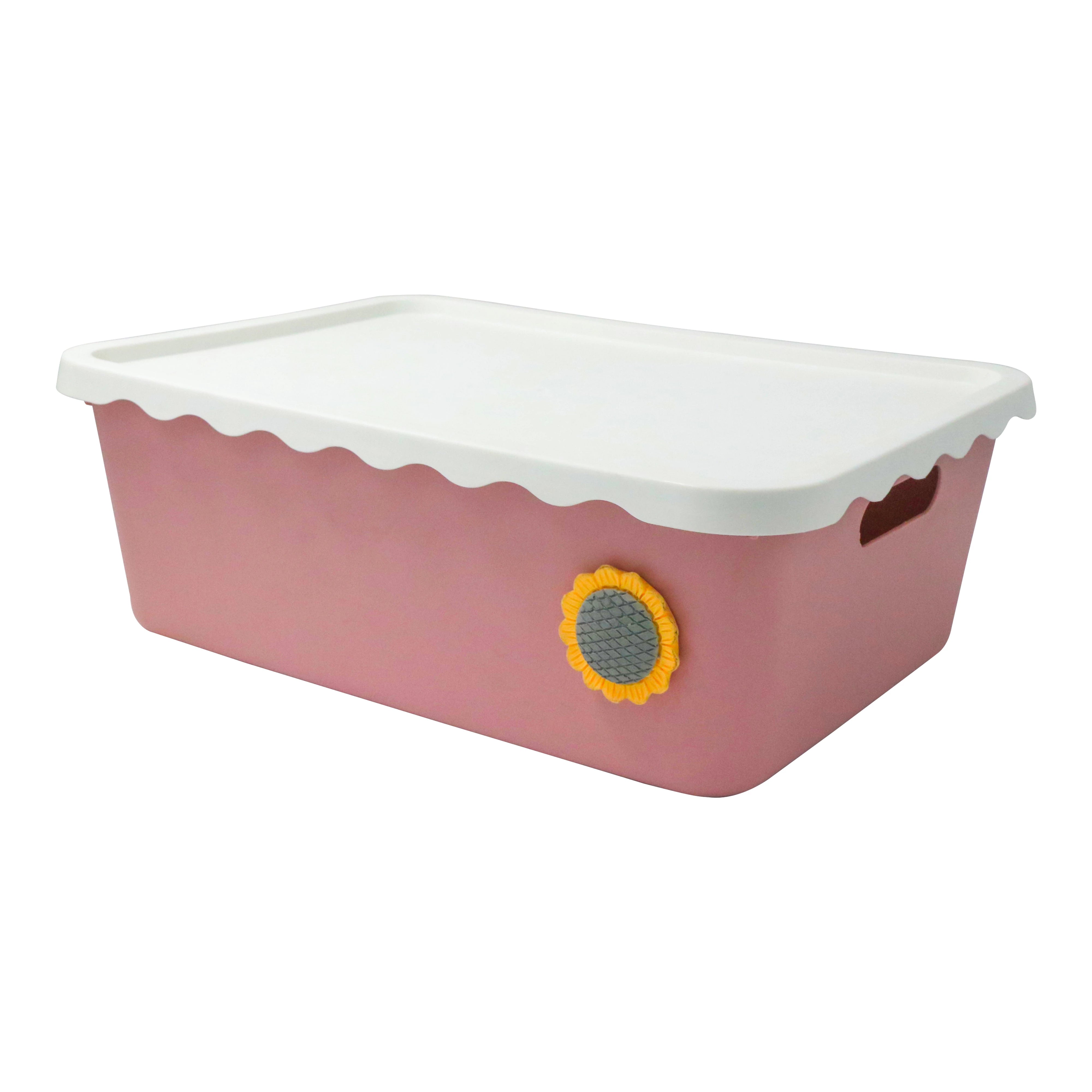 FLORAL DESIGN PLASTIC ORGANIZER BOX WITH LID-PINK