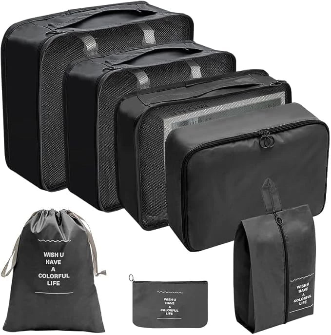 SUITCASE SERENITY 7PCS TRAVEL ORGANIZER SET - BLACK