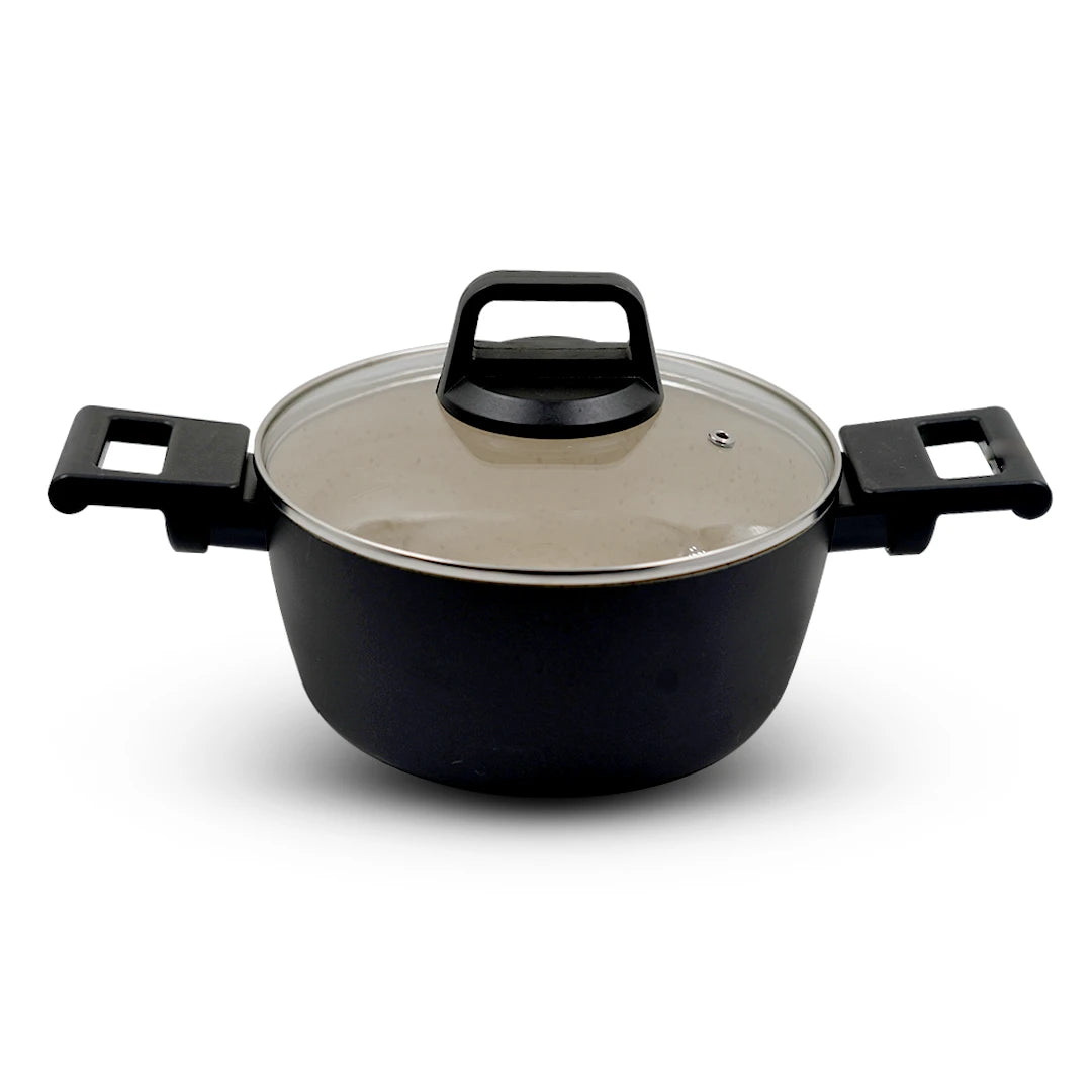 STONEWAVE GRANITE STYLE COOKWARE WITH GLASS LID – BLACK