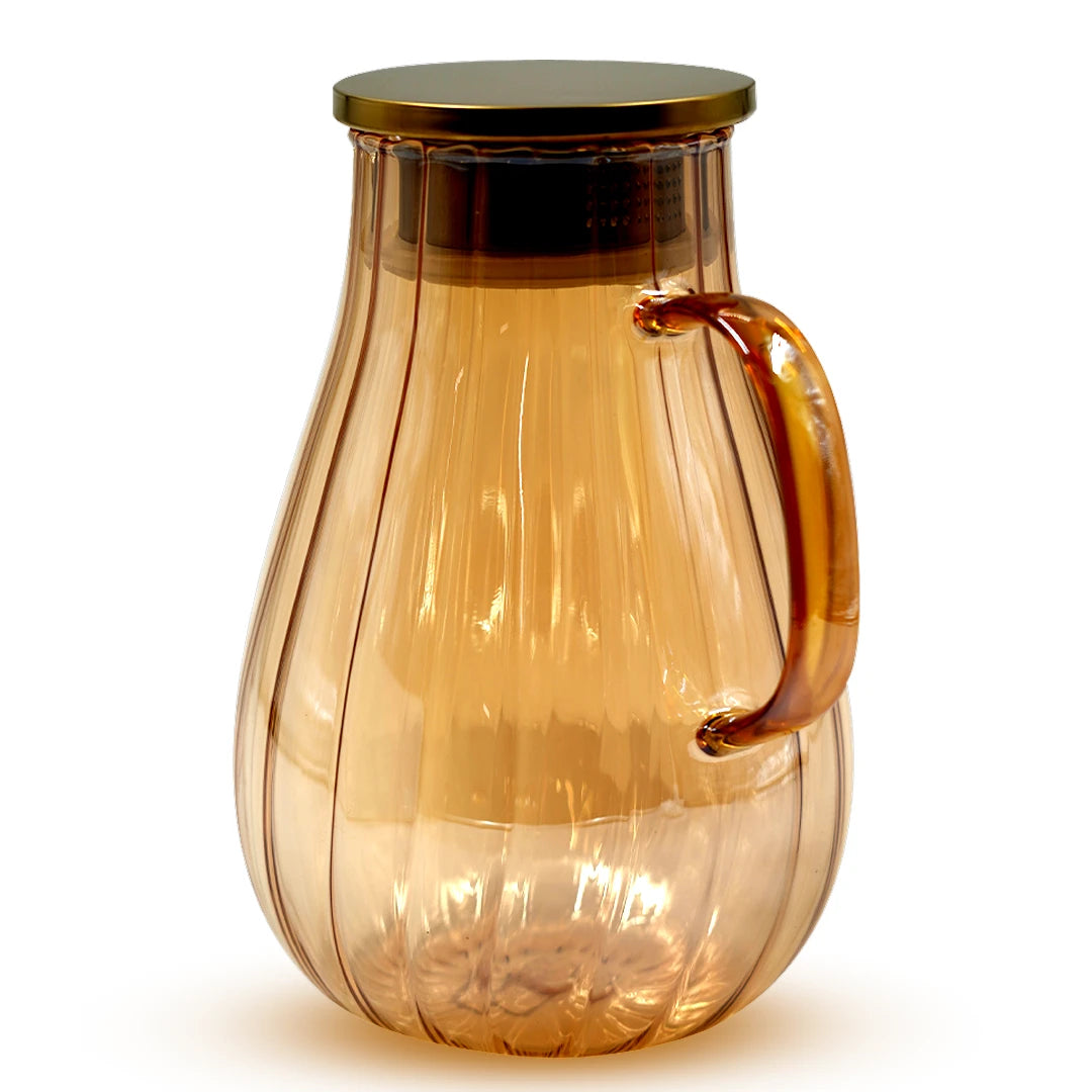 ELEGANT AMBER RIBBED STREAM BEVERAGE JAR