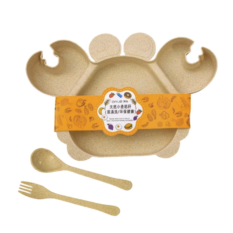LITTLE CRAB DESIGN BABY FEEDING TRAY WITH SPOON & FORK