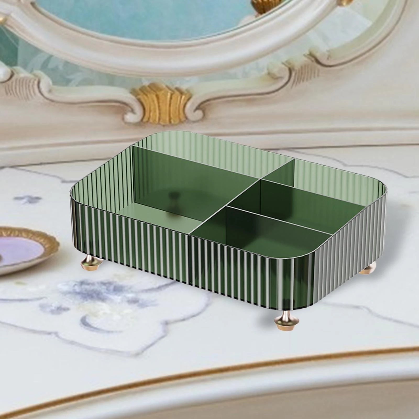 GREEN COSMETIC TRAY VANITY ORGANIZER AND STORAGE