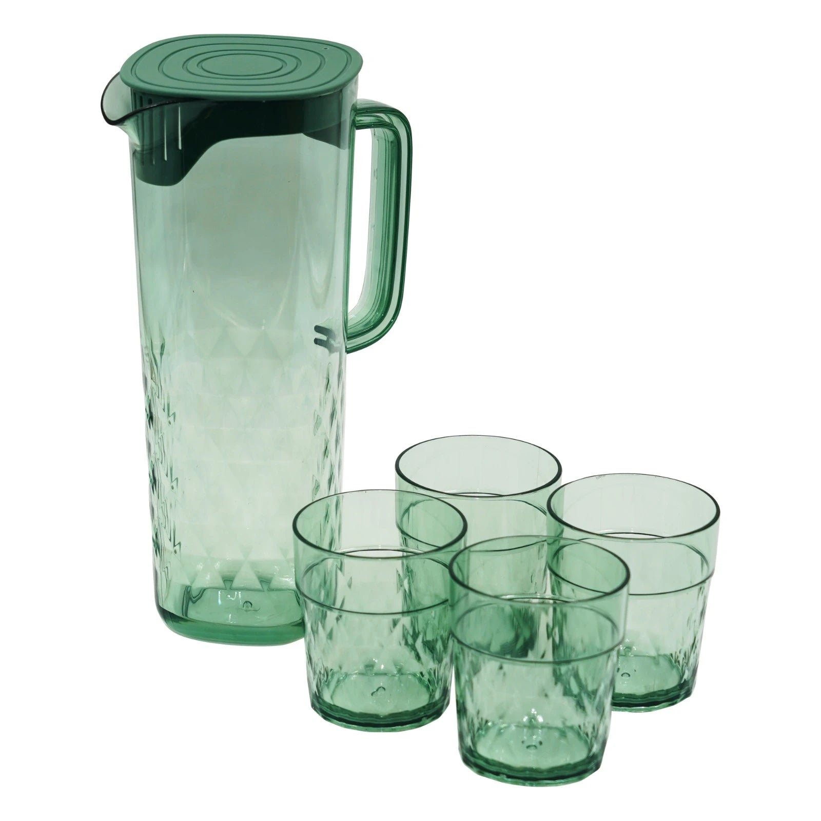 DIAMOND CUT WATER JUG WITH TUMBLER DRINKWARE SET – 4 PCS / HOME ESSENTIALS WATER JUG & GLASS COMBO - GREEN