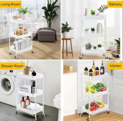 3-LAYER FOLDABLE STORAGE TROLLEY-WHITE