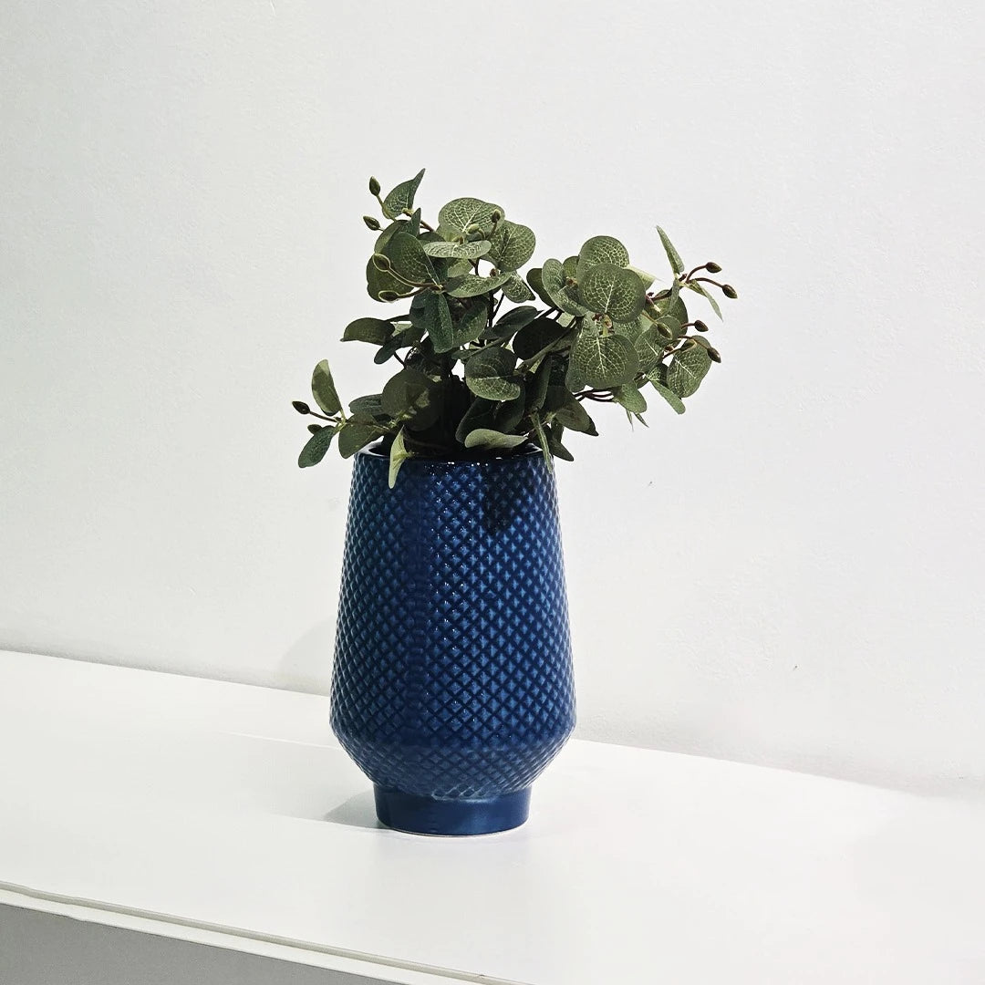 MODERN DIAMOND-TEXTURED MINIMALIST CERAMIC VASE-BLUE