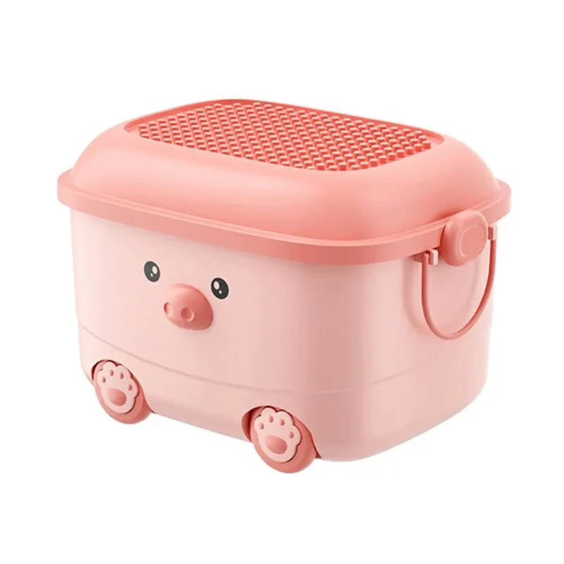 Cute Spacious & Playful Kids Storage Box / Stackable Children Organizer With Wheels & Handles