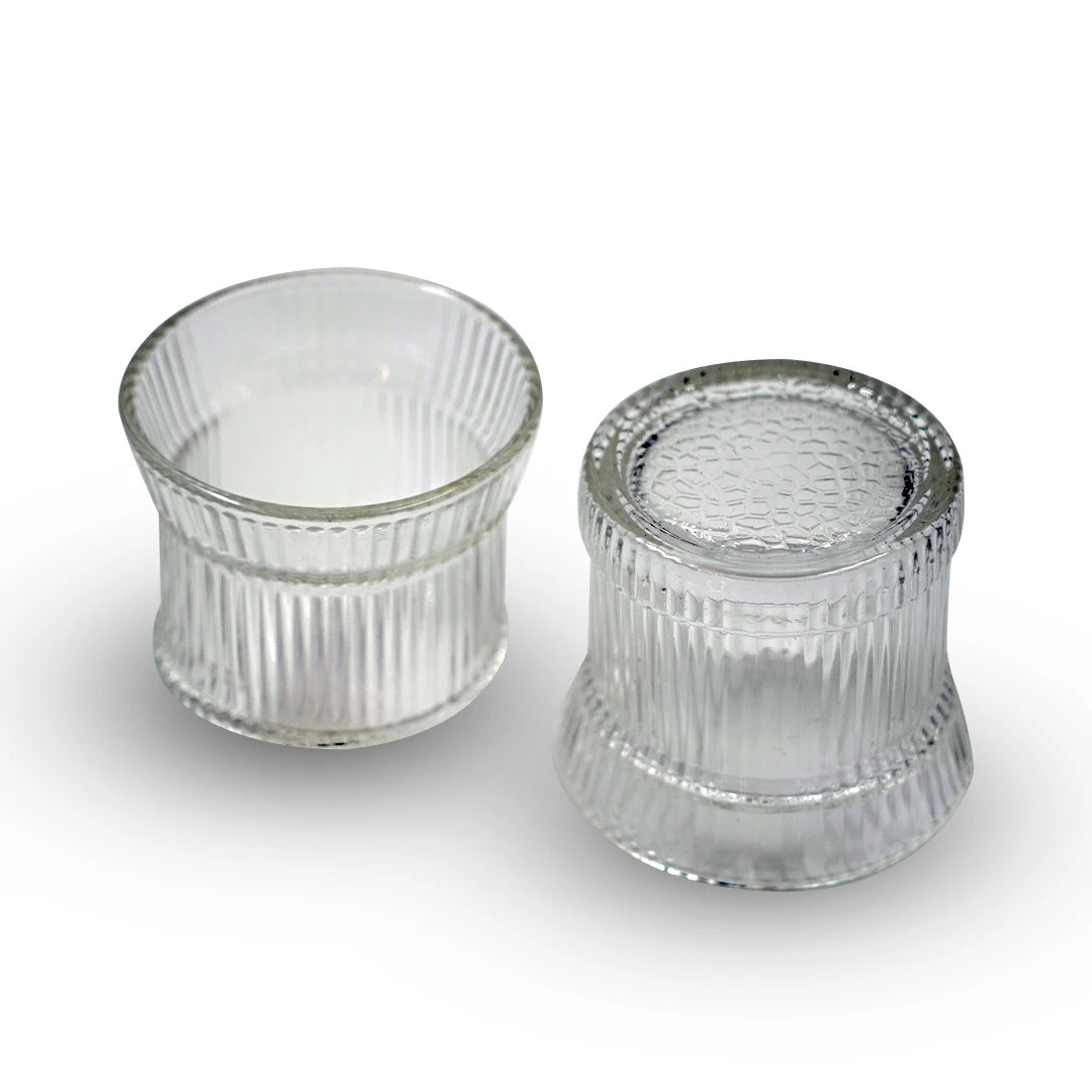 CLEAR GLASS CUP WITH VERTICAL RIBBED DESIGN - 2PCS SET