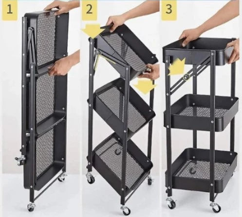 3-LAYER FOLDABLE STORAGE TROLLEY-BLACK